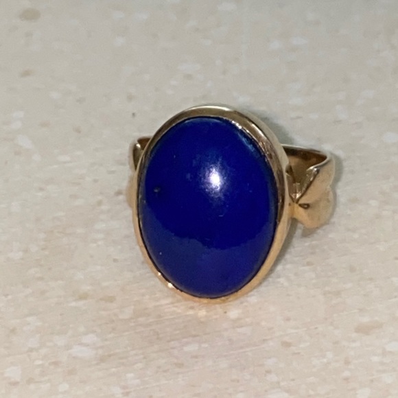 Vintage Jewelry - Lapis 14k Gold Cabochon Solitaire Ring VTG Sz 7
